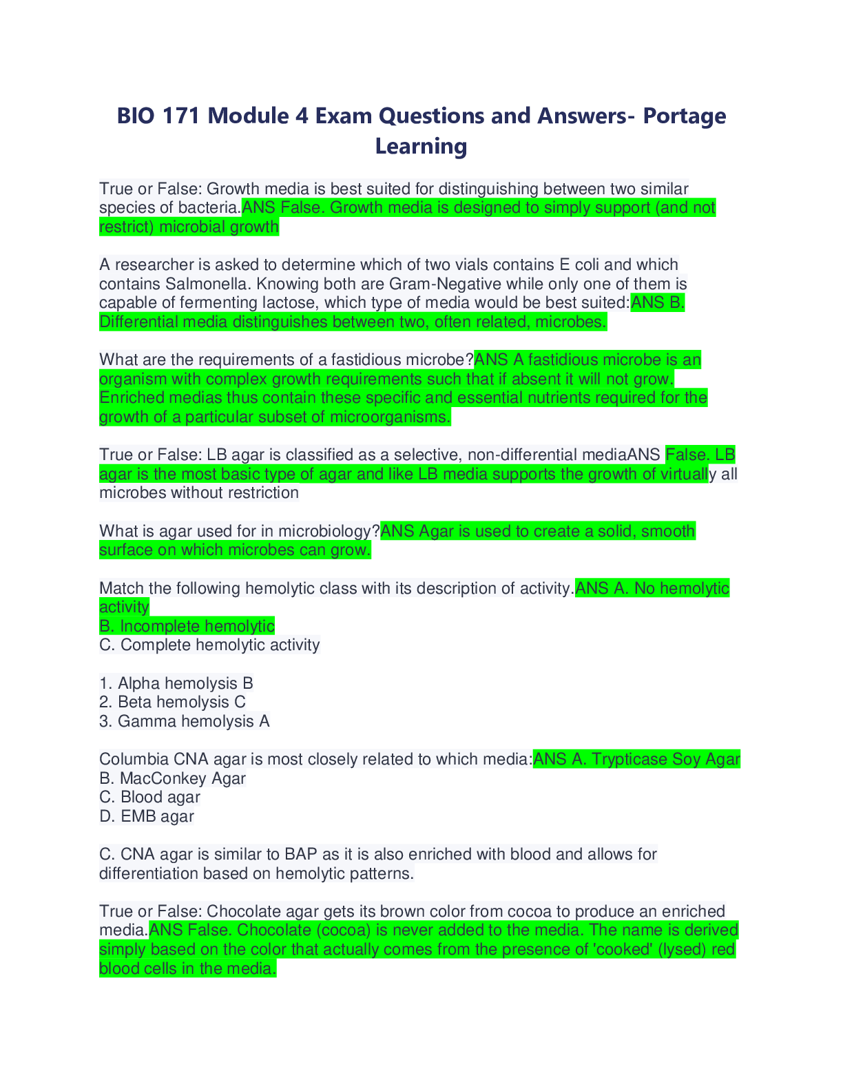 Preview image for BIO 171 Module 4 Exam Questions and Answers- Portage